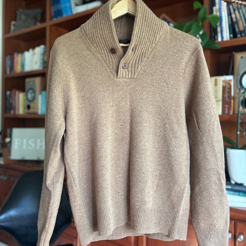 J.Crew Shawl Collar Sweater, Camel Color, Size Medium